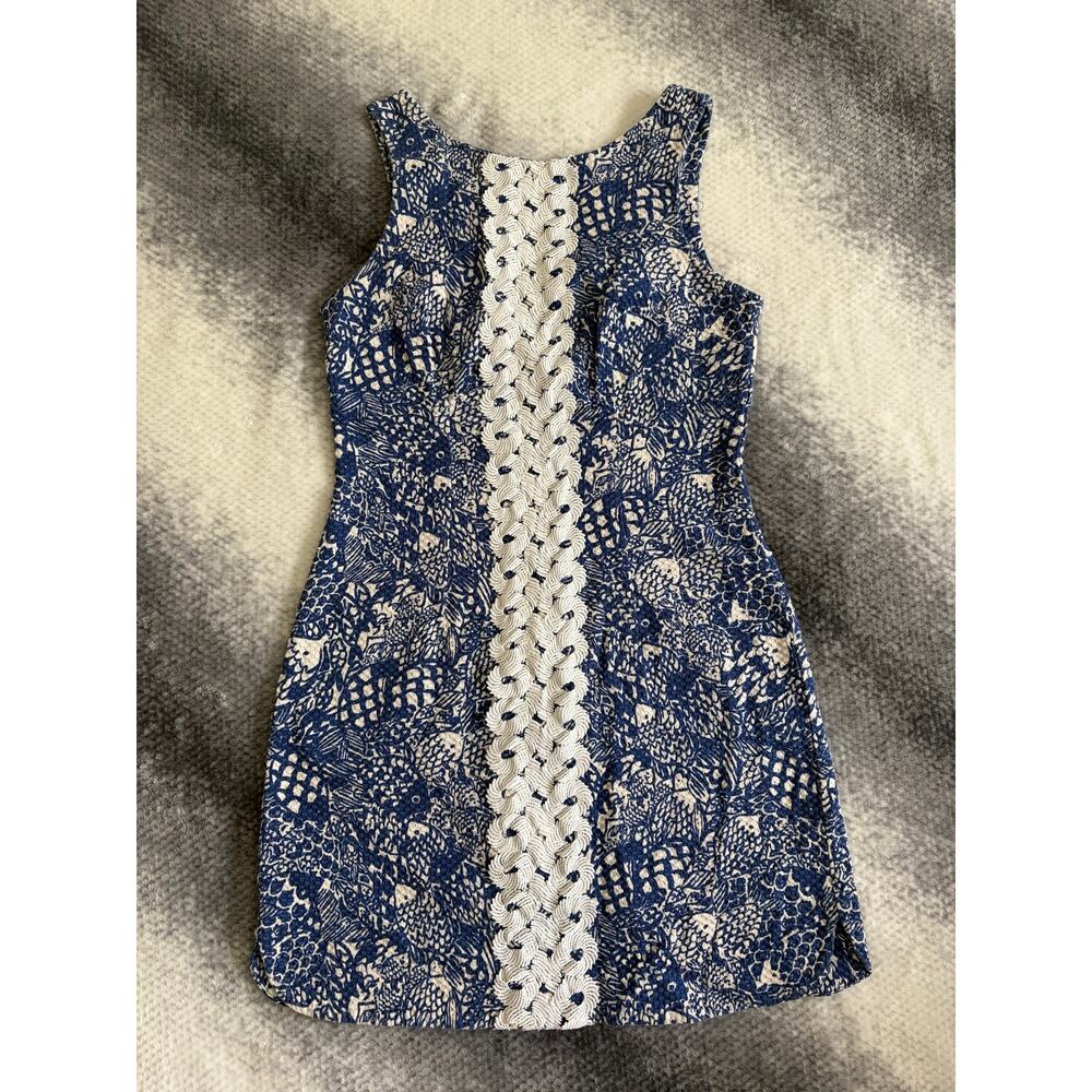 Lilly Pulitzer for Target Upstream Fish Shift Blue Dress Sleeveless Size 2 XS